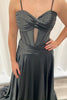 Load image into Gallery viewer, Black A Line Spaghetti Straps Satin Long Prom Dress