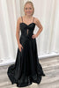 Load image into Gallery viewer, Black A Line Spaghetti Straps Satin Long Prom Dress