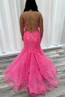 Sparkly Fuchsia Sweetheart Long Prom Dress with Tulle