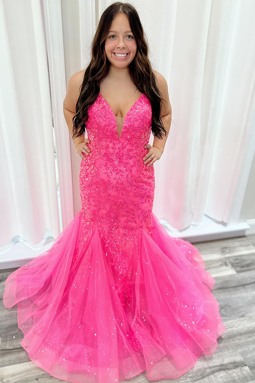 Sparkly Fuchsia Sweetheart Long Prom Dress with Tulle