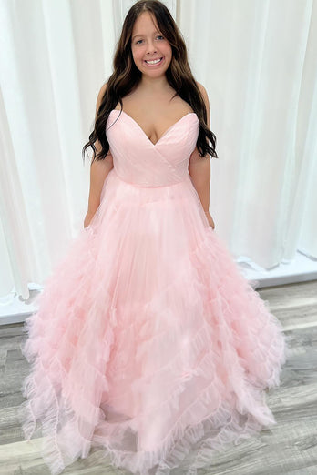 Lilac A Line Tiered Sweetheart Long Prom Dress with Tulle