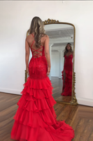 Load image into Gallery viewer, Sparkly Lilac Appliques Tiered Maxi Chiffon Prom Dress with Slit