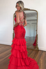 Load image into Gallery viewer, Sparkly Lilac Appliques Tiered Maxi Chiffon Prom Dress with Slit