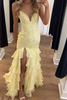 Load image into Gallery viewer, Sparkly Lilac Appliques Tiered Maxi Chiffon Prom Dress with Slit