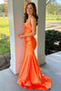 Load image into Gallery viewer, Orange Satin Backless Mermaid Long Prom Dress