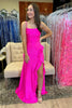 Load image into Gallery viewer, Fuchsia Satin Spaghetti Straps Mermaid Long Prom Dress with Slit