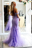 Load image into Gallery viewer, Lilac Tulle Mermaid Off the Shoulder Long Prom Dress with Appliques