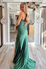 Load image into Gallery viewer, Sparkly Dark Green Corset Ruched Beaded Mermaid Long Prom Dress with Slit