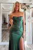Load image into Gallery viewer, Sparkly Dark Green Corset Ruched Beaded Mermaid Long Prom Dress with Slit