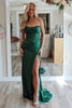 Load image into Gallery viewer, Sparkly Dark Green Corset Ruched Beaded Mermaid Long Prom Dress with Slit