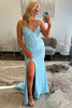 Load image into Gallery viewer, Sparkly Light Blue Corset Beaded Mermaid Long Prom Dress with Slit