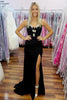Load image into Gallery viewer, Black Satin Spaghetti Straps Mermaid Long Prom Dress with Slit