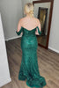 Load image into Gallery viewer, Sparkly Dark Green Sequin Mermaid Long Prom Dress with Slit