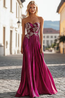 Load image into Gallery viewer, Metallic Fuchsia Sweetheart Pleated Prom Dress with Embroidery
