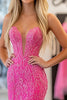 Load image into Gallery viewer, Mermaid Fuchsia Sparkly Corset Tiered Long Prom Dress