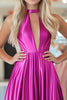 Load image into Gallery viewer, Fuchsia A Line Halter Pleated Floor Length Prom Dress