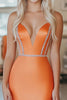 Load image into Gallery viewer, Orange Mermaid Satin Strapless Prom Dress with Beading