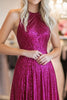 Load image into Gallery viewer, Metallic Fuchsia Halter Corset A Line Long Prom Dress