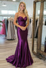 Load image into Gallery viewer, Plum Satin Sheath Sweetheart Long Prom Dress