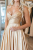 Load image into Gallery viewer, Gold Satin A Line Strapless Long Prom Dress