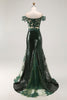 Load image into Gallery viewer, Sparkly Off the Shoulder Dark Green Mermaid Sequin Prom Dress