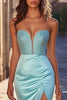 Load image into Gallery viewer, Blue Sweetheart Mermaid Satin Prom Dress with Slit