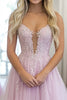 Load image into Gallery viewer, Light Purple A Line Tulle Applique Maxi Prom Dress