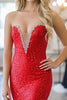 Load image into Gallery viewer, Red Sequins Strapless Sheath Maxi Prom Dress with Slit