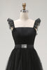 Load image into Gallery viewer, Black A Line Square Neck Tulle Tiered Tea Length Formal Dress