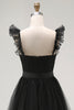 Load image into Gallery viewer, Black A Line Square Neck Tulle Tiered Tea Length Formal Dress