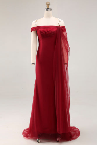 Cabernet Sheath Off the Shoulder Long Formal Dress