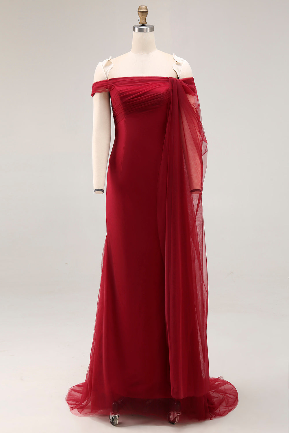 Cabernet Sheath Off the Shoulder Long Formal Dress