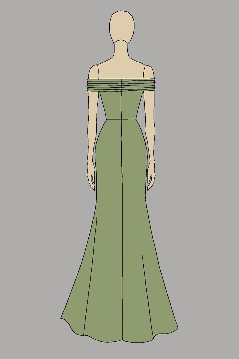 Load image into Gallery viewer, Green Off the Shoulder Sheath Ruched Long Formal Dress