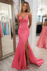 Load image into Gallery viewer, Coral V-Neck Satin Mermaid Sweep Train Prom Dress