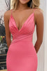 Load image into Gallery viewer, Coral V-Neck Satin Mermaid Sweep Train Prom Dress