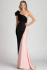 Load image into Gallery viewer, Sheath Satin Black Blush One Shoulder Formal Dress with Flowers