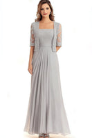 Load image into Gallery viewer, 2 Piece A Line Silver Chiffon Mother of the Bride Dress with Jacket