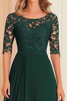 Load image into Gallery viewer, Dark Green A Line Boat Neck Mother of the Bride Dress with Lace
