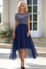 Load image into Gallery viewer, Navy Scoop Neck Tulle Mother of the Bride Dress with Short Sleeves
