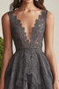 Load image into Gallery viewer, Dark Grey Ruffled A Line Lace Mother of the Bride Dress