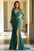 Load image into Gallery viewer, Dark Green Off The Shoulder Long Sleeves Lace Mother of the Bride Dress with Slit