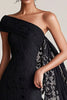 Load image into Gallery viewer, Black One Shoulder Sheath Mother of the Bride Dress with Lace Cape