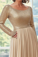 Load image into Gallery viewer, Golden Scoop Neck Chiffon Mother of the Bride Dress with Pleated