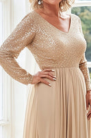 Load image into Gallery viewer, Sparkly V-Neck Champagne A Line Mother of the Bride Dress