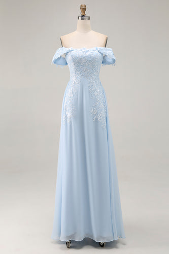 Sky Blue Mermaid Off The Shoulder Mother of the Bride Dress with Lace