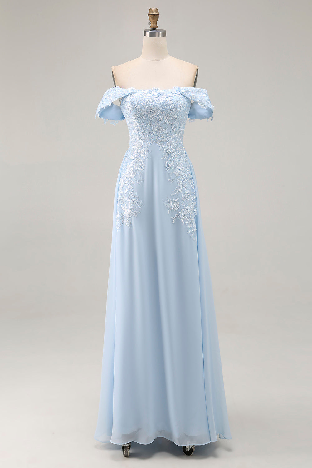 Sky Blue Mermaid Off The Shoulder Mother of the Bride Dress with Lace