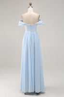 Load image into Gallery viewer, Sky Blue Mermaid Off The Shoulder Mother of the Bride Dress with Lace
