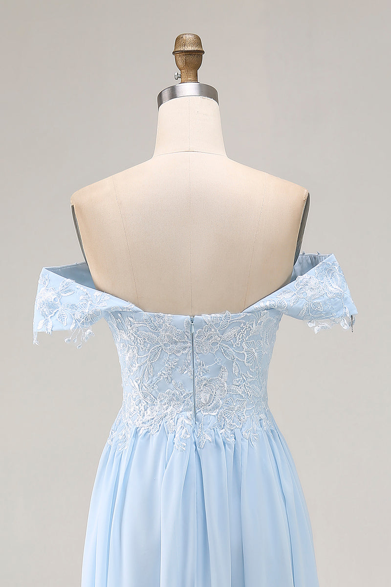 Load image into Gallery viewer, Sky Blue Mermaid Off The Shoulder Mother of the Bride Dress with Lace