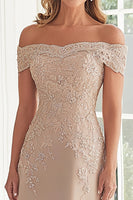 Load image into Gallery viewer, Off The Shoulder Elegant Taupe Sheath Mother of the Bride Dress with Lace