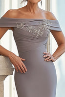 Load image into Gallery viewer, Chic Grey Satin Mother of the Bride Dress with Lace